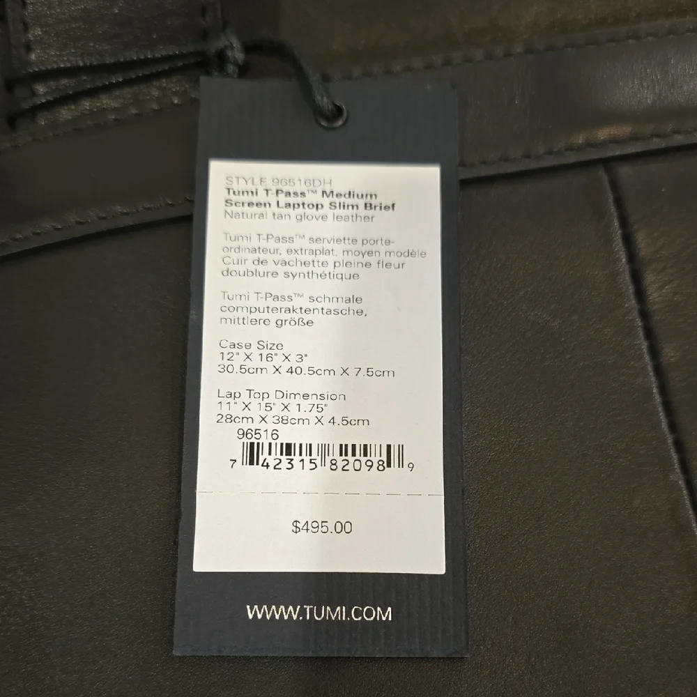 NWT Tumi TPass Medium Screen Slim Black Leather Men's Briefcase